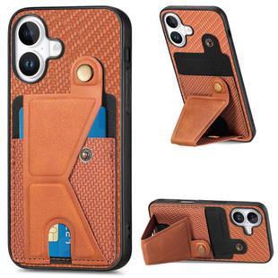 For iPhone 16 Carbon Fiber Wallet Flip Card K-shaped Holder Phone Case(Brown)