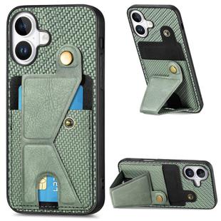 For iPhone 16 Carbon Fiber Wallet Flip Card K-shaped Holder Phone Case(Green)