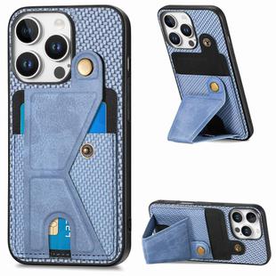 For iPhone 16 Pro Carbon Fiber Wallet Flip Card K-shaped Holder Phone Case(Blue)