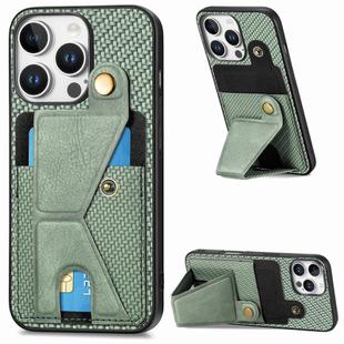 For iPhone 16 Pro Carbon Fiber Wallet Flip Card K-shaped Holder Phone Case(Green)