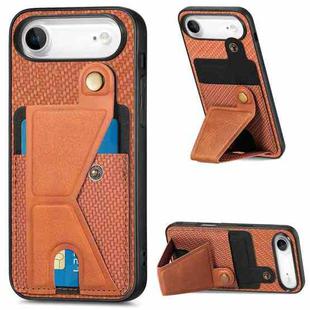 For iPhone Air Carbon Fiber Wallet Flip Card K-shaped Holder Phone Case(Brown)