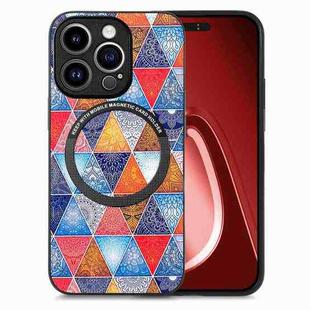 For iPhone 15 Pro Colored Drawing Leather Back Phone Case(Rhombus Mandala)