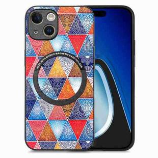 For iPhone 15 Plus Colored Drawing Leather Back Phone Case(Rhombus Mandala)