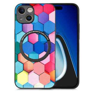 For iPhone 15 Plus Colored Drawing Leather Back Phone Case(Colorful Cube)