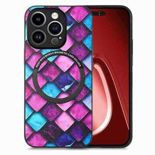 For iPhone 15 Pro Max Colored Drawing Leather Back Phone Case(Purple Scales)