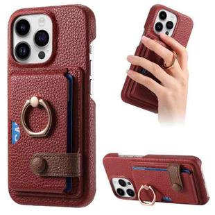 For iPhone 15 Pro Litchi Leather Oil Edge Ring Card Back Phone Case(Red)