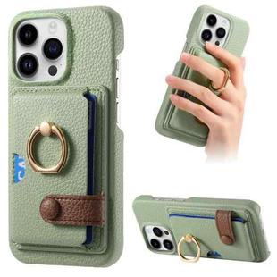 For iPhone 13 Pro Litchi Leather Oil Edge Ring Card Back Phone Case(Tea Green)