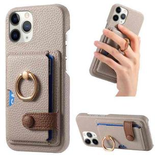 For iPhone 11 Pro Max Litchi Leather Oil Edge Ring Card Back Phone Case(Khaki)