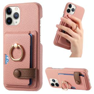 For iPhone 11 Pro Litchi Leather Oil Edge Ring Card Back Phone Case(Pink)