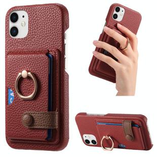 For iPhone 11 Litchi Leather Oil Edge Ring Card Back Phone Case(Red)