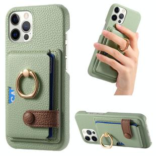 For iPhone 12 Pro Litchi Leather Oil Edge Ring Card Back Phone Case(Tea Green)