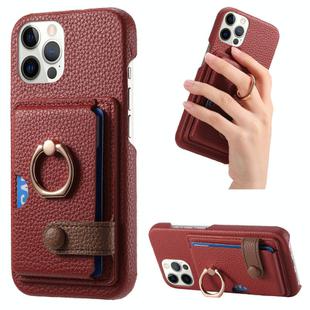 For iPhone 12 Pro Litchi Leather Oil Edge Ring Card Back Phone Case(Red)