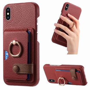 For iPhone X / XS Litchi Leather Oil Edge Ring Card Back Phone Case(Red)