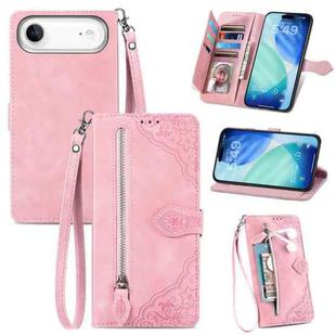For iPhone Air Embossed Flower Zipper Leather Phone Case(Pink)