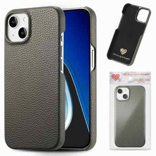 For iPhone 15 Litchi Oil Edge Leather Back Phone Case(Grey)