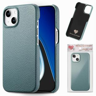 For iPhone 15 Plus Litchi Oil Edge Leather Back Phone Case(Light Blue)