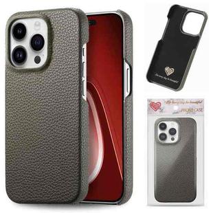 For iPhone 15 Pro Litchi Oil Edge Leather Back Phone Case(Grey)