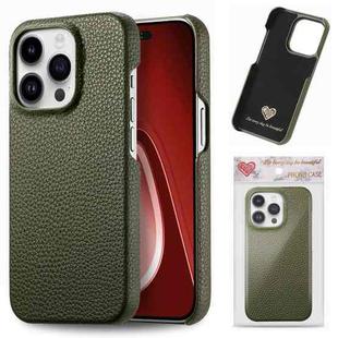 For iPhone 15 Pro Max Litchi Oil Edge Leather Back Phone Case(Green)