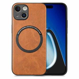 For iPhone 15 Solid Color Leather Skin Back Phone Case(Brown)
