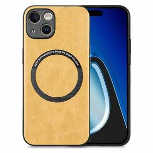 For iPhone 15 Plus Solid Color Leather Skin Back Phone Case(Yellow)