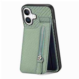 For iPhone 17 Carbon Fiber Vertical Flip Zipper Phone Case(Green)