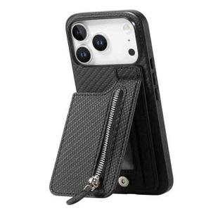 For iPhone 17 Pro Max Carbon Fiber Vertical Flip Zipper Phone Case(Black)