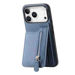 For iPhone 17 Pro Max Carbon Fiber Vertical Flip Zipper Phone Case(Blue)