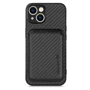 For iPhone 15 Carbon Fiber Leather Card Magsafe Phone Case(Black)