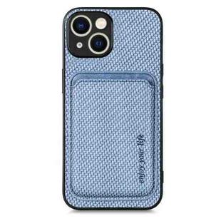 For iPhone 15 Carbon Fiber Leather Card Magsafe Phone Case(Blue)