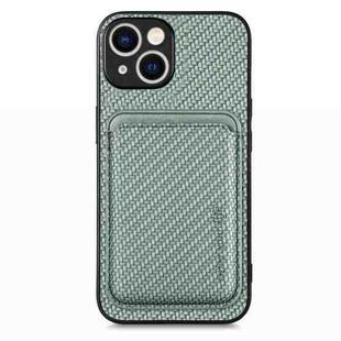 For iPhone 15 Carbon Fiber Leather Card Magsafe Phone Case(Green)