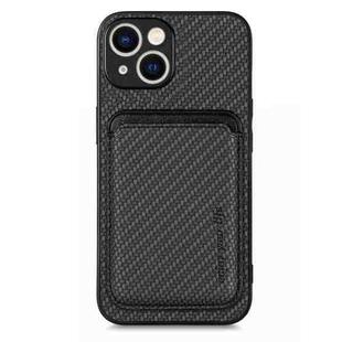 For iPhone 15 Plus Carbon Fiber Leather Card Magsafe Phone Case(Black)