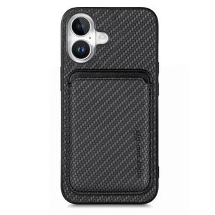 For iPhone 16 Carbon Fiber Leather Card Magsafe Phone Case(Black)