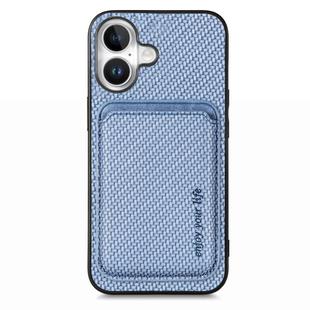 For iPhone 16 Plus Carbon Fiber Leather Card Magsafe Phone Case(Blue)