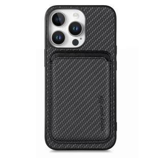 For iPhone 16 Pro Max Carbon Fiber Leather Card Magsafe Phone Case(Black)