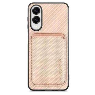 For iPhone 16e Carbon Fiber Leather Card Magsafe Phone Case(Khaki)