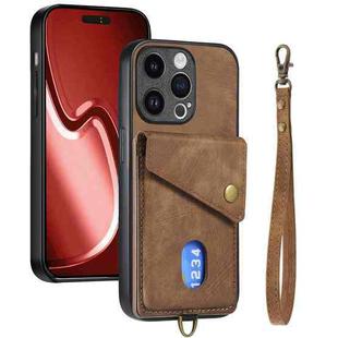 For iPhone 15 Pro Retro Card Wallet Fold Leather Phone Case with Strap(Brown)