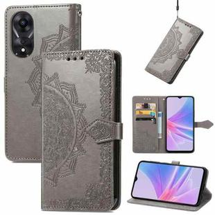 For OPPO A58 4G Mandala Flower Embossed Leather Phone Case(Gray)