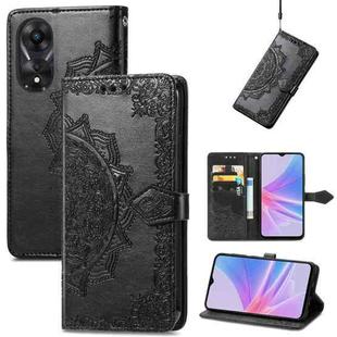 For OPPO A58 4G Mandala Flower Embossed Leather Phone Case(Black)