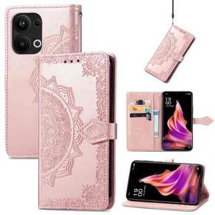 For OPPO Reno9 Pro+ Mandala Flower Embossed Leather Phone Case(Rose Gold)