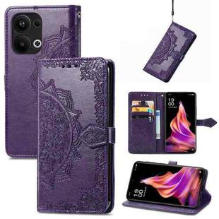 For OPPO Reno9 Pro+ Mandala Flower Embossed Leather Phone Case(Purple)