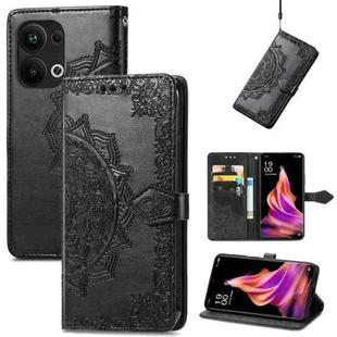 For OPPO Reno9 Pro+ Mandala Flower Embossed Leather Phone Case(Black)