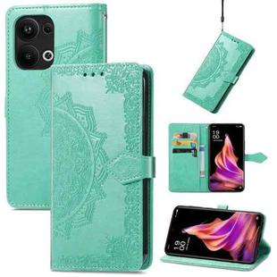 For OPPO Reno9 Pro+ Mandala Flower Embossed Leather Phone Case(Green)