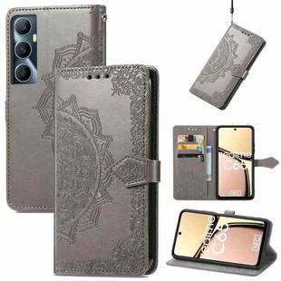 For Realme C65 Mandala Flower Embossed Leather Phone Case(Gray)