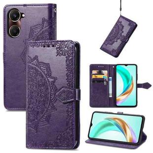 For vivo Y37 Mandala Flower Embossed Leather Phone Case(Purple)