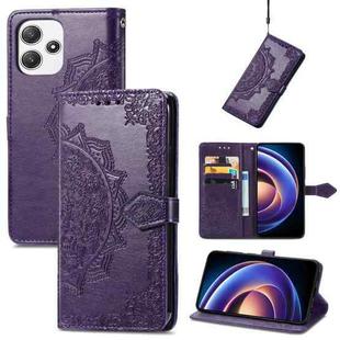 For Redmi Note 12R Mandala Flower Embossed Leather Phone Case(Purple)