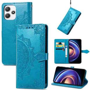 For Redmi Note 12R Mandala Flower Embossed Leather Phone Case(Blue)