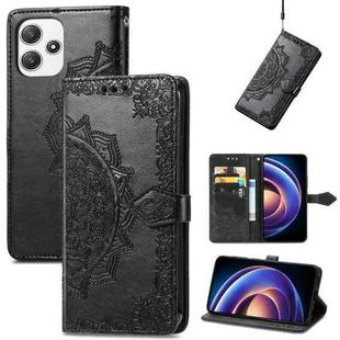 For Redmi Note 12R Mandala Flower Embossed Leather Phone Case(Black)