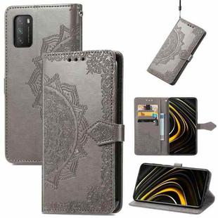For Xiaomi Poco M3 Mandala Flower Embossed Leather Phone Case(Gray)