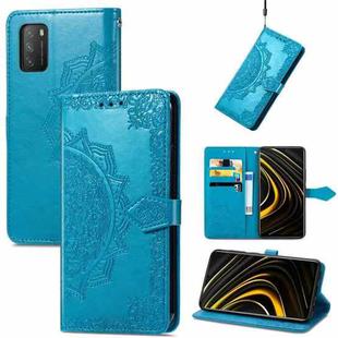 For Xiaomi Poco M3 Mandala Flower Embossed Leather Phone Case(Blue)