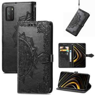 For Xiaomi Poco M3 Mandala Flower Embossed Leather Phone Case(Black)